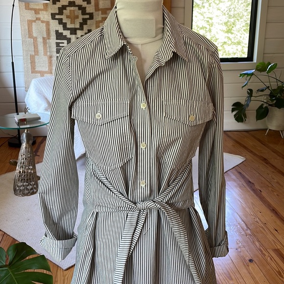 Madewell Shirt Dress in Navy Stripe - Picture 2 of 6